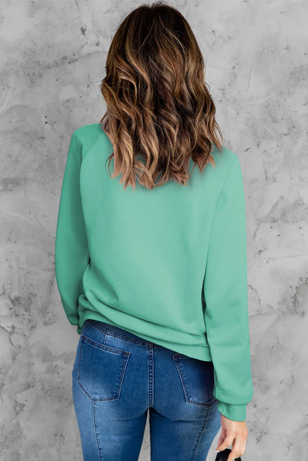 Green Leopard Clover Print Long Sleeve Sweatshirt
