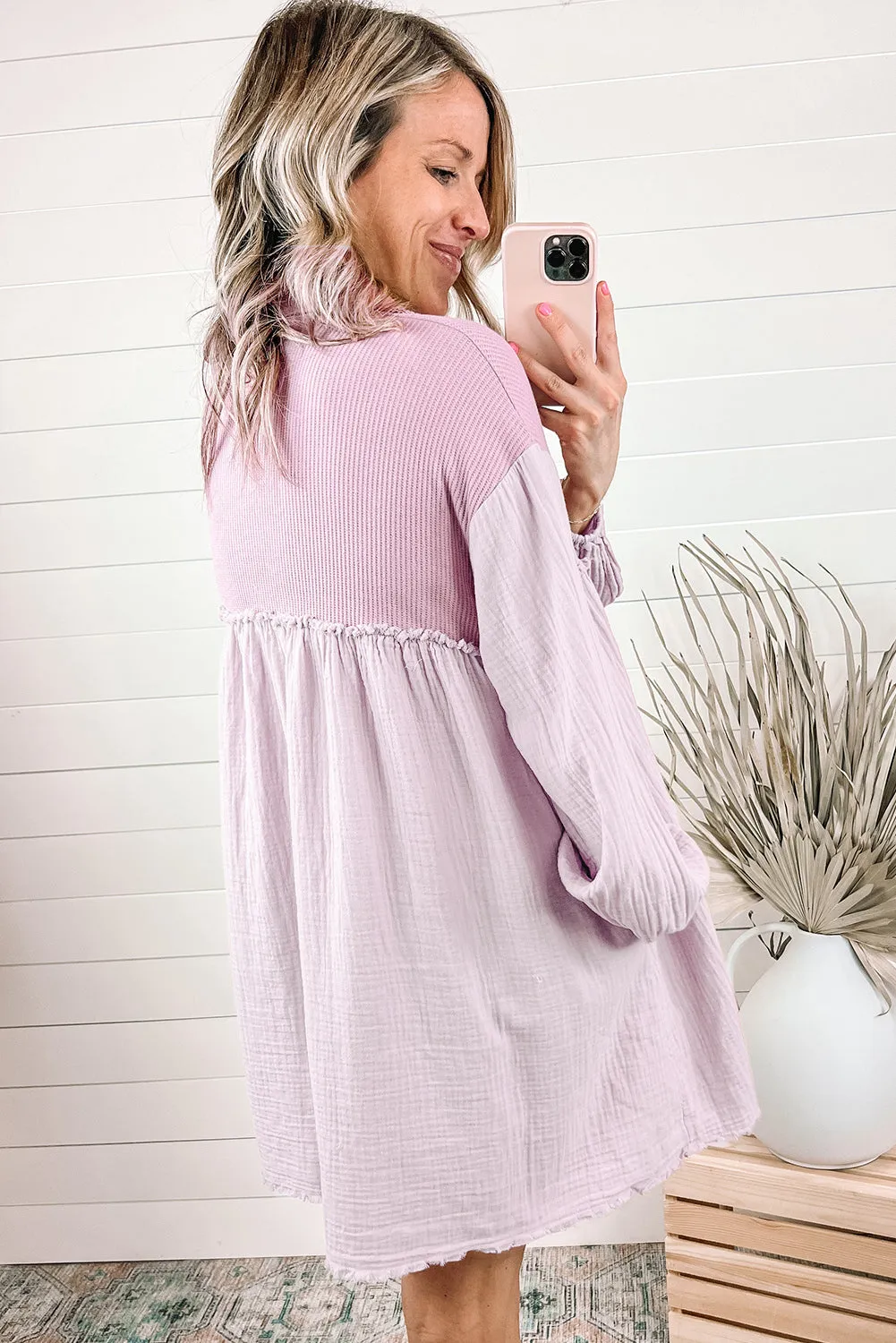 Green Patchwork Crinkle Puff Sleeve Shirt Dress
