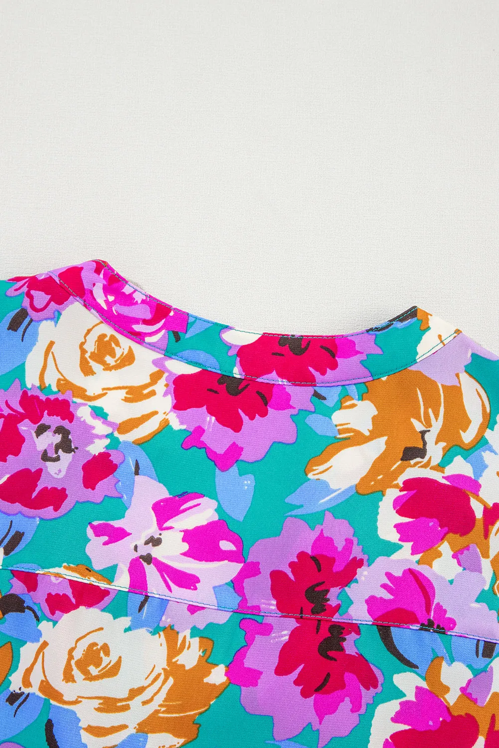 Green Rose Floral Print Ruffled Short Dress