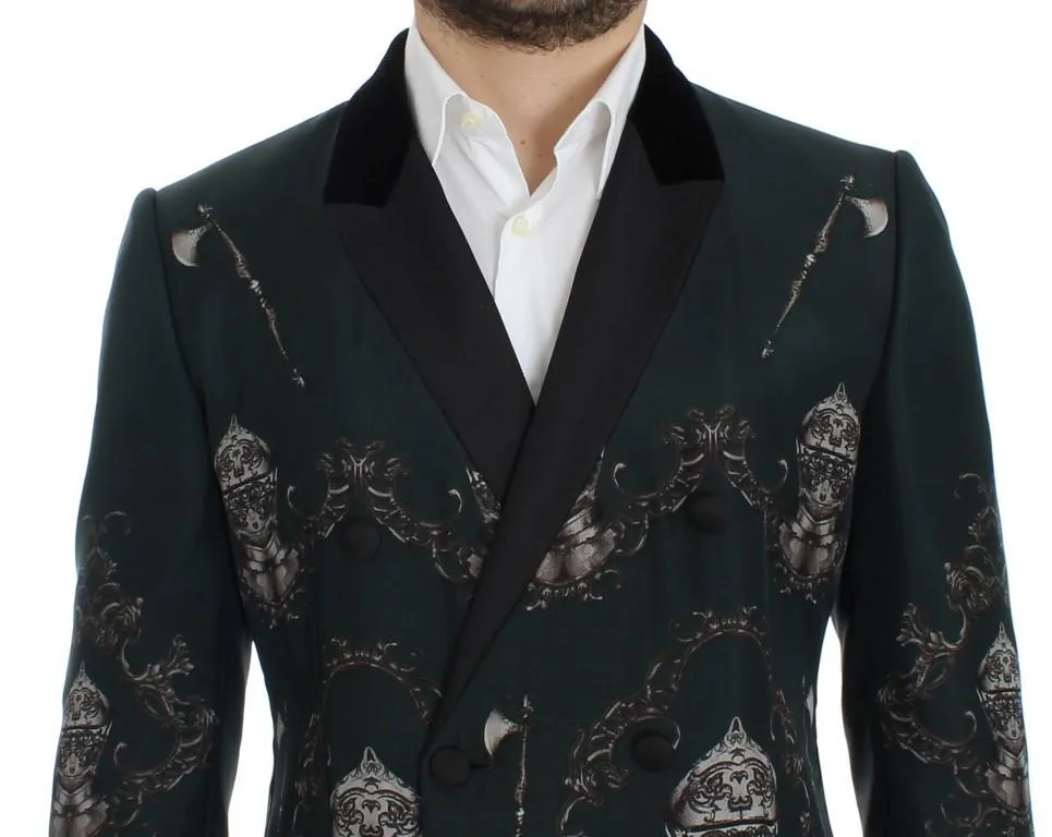 Green silk knight slim fit blazer