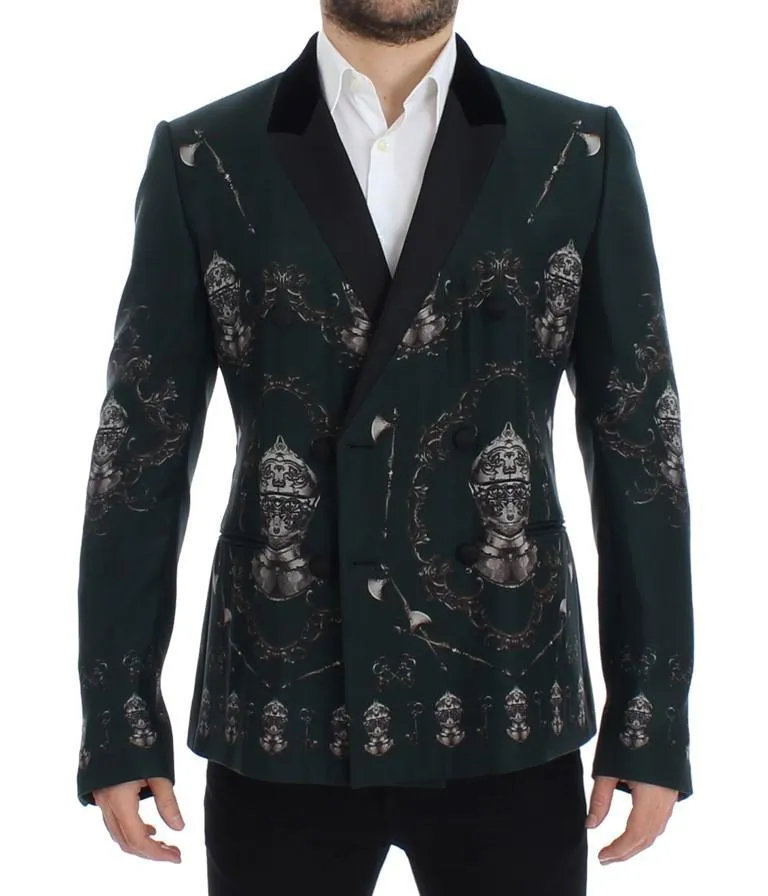 Green silk knight slim fit blazer