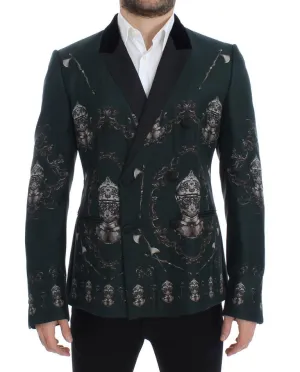 Green silk knight slim fit blazer