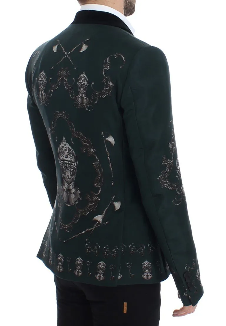Green silk knight slim fit blazer