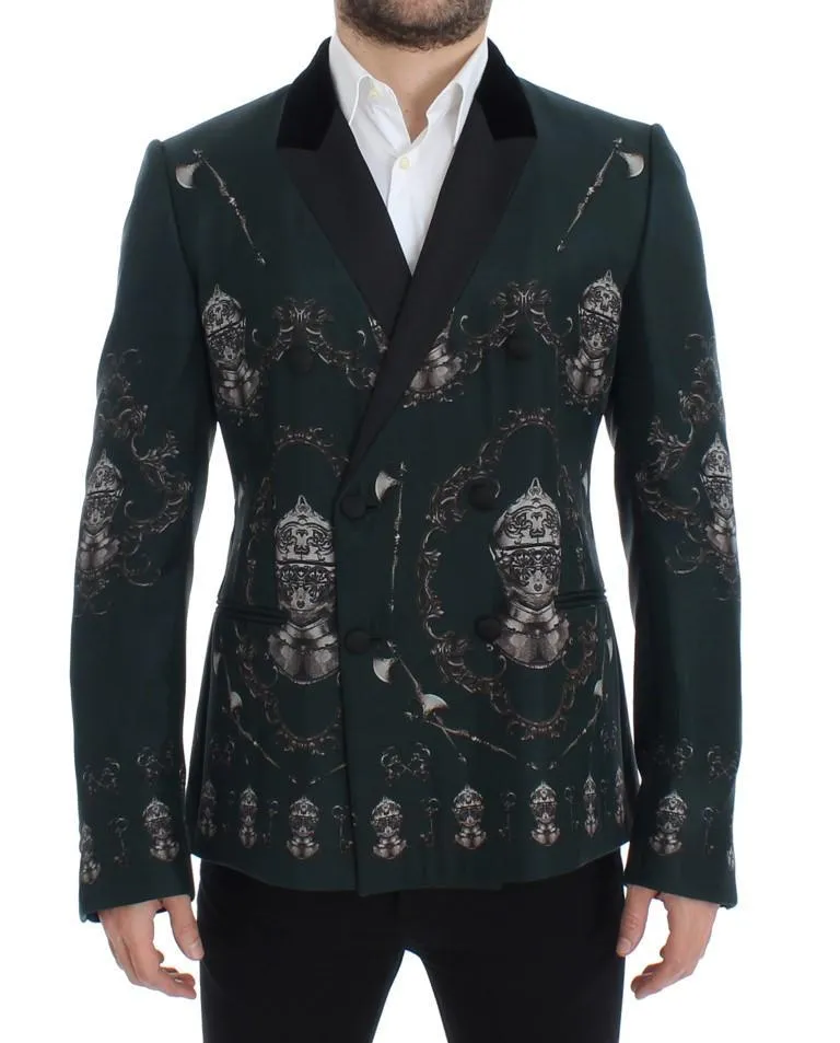Green silk knight slim fit blazer