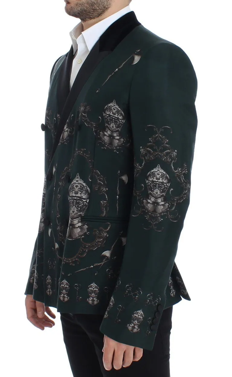 Green silk knight slim fit blazer