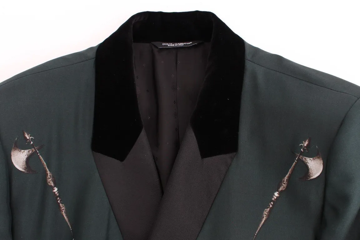 Green silk knight slim fit blazer