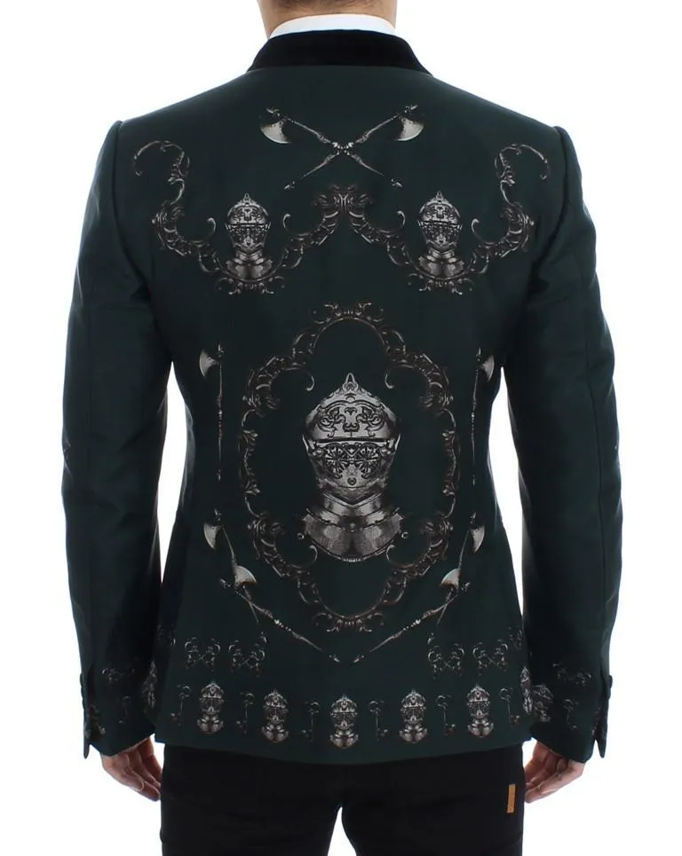 Green silk knight slim fit blazer