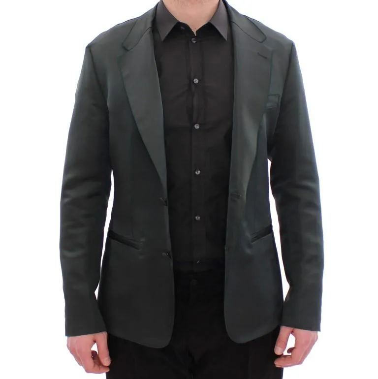 Green silk slim fit blazer