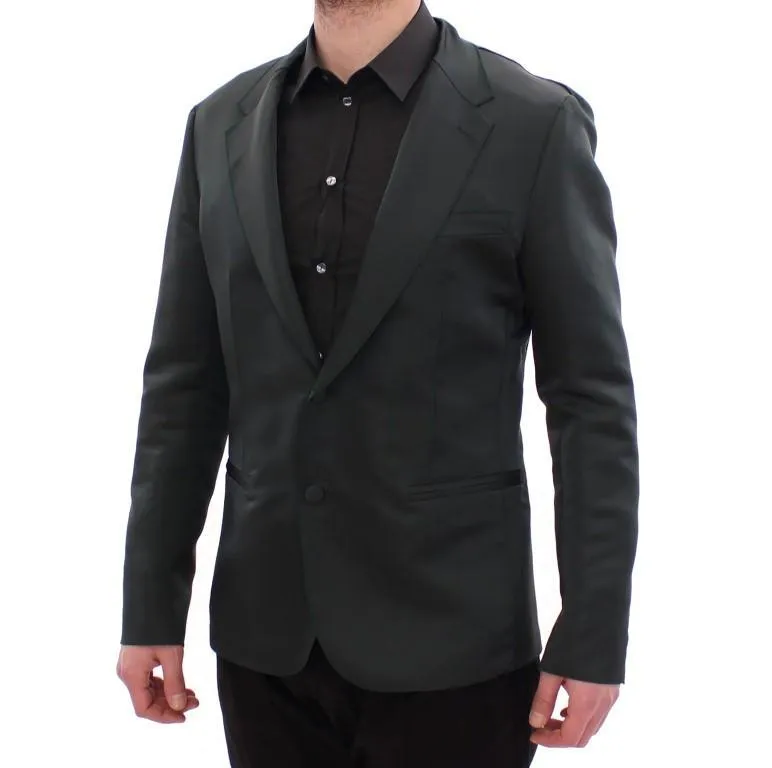 Green silk slim fit blazer