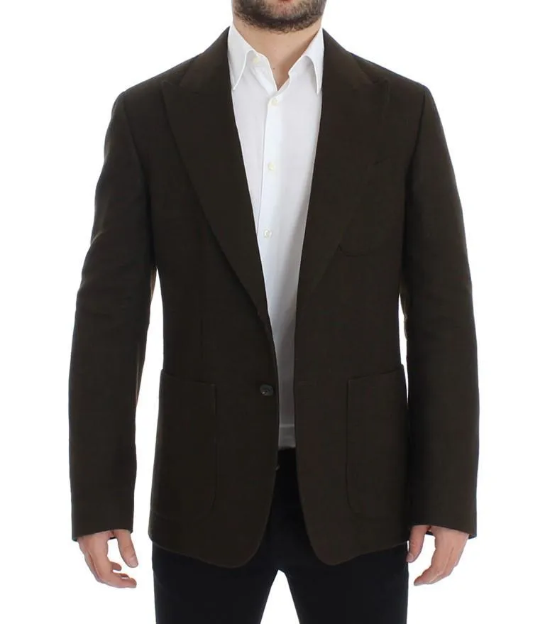 Green wool regular fit blazer