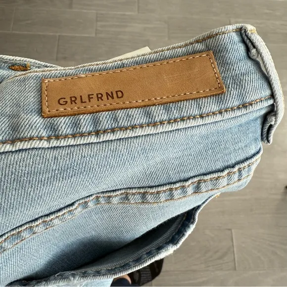 GRLFRND Denim Kendal Jeans Live Fast 27 High Rise Skinny Raw Hem Light Wash