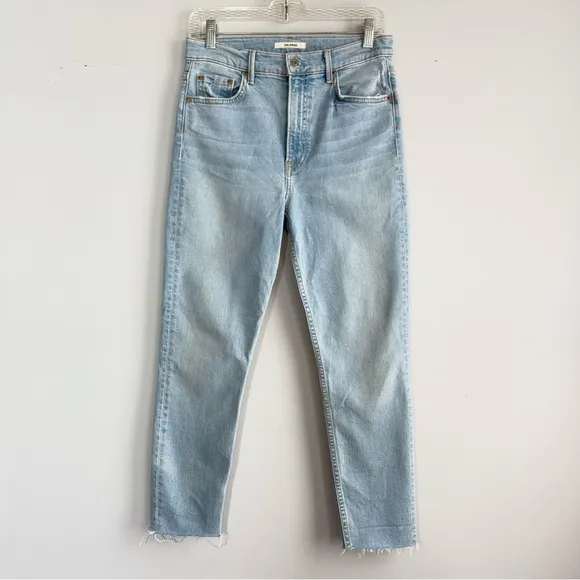 GRLFRND Denim Kendal Jeans Live Fast 27 High Rise Skinny Raw Hem Light Wash