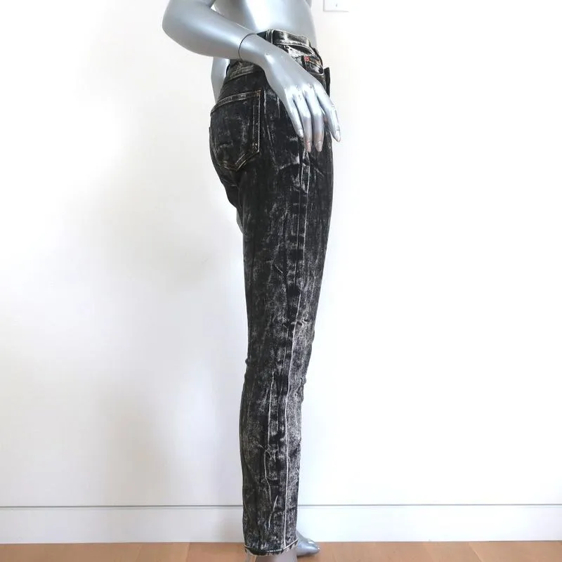 Gucci Acid Wash Skinny Jeans Faded Black Stretch Cotton Size 24
