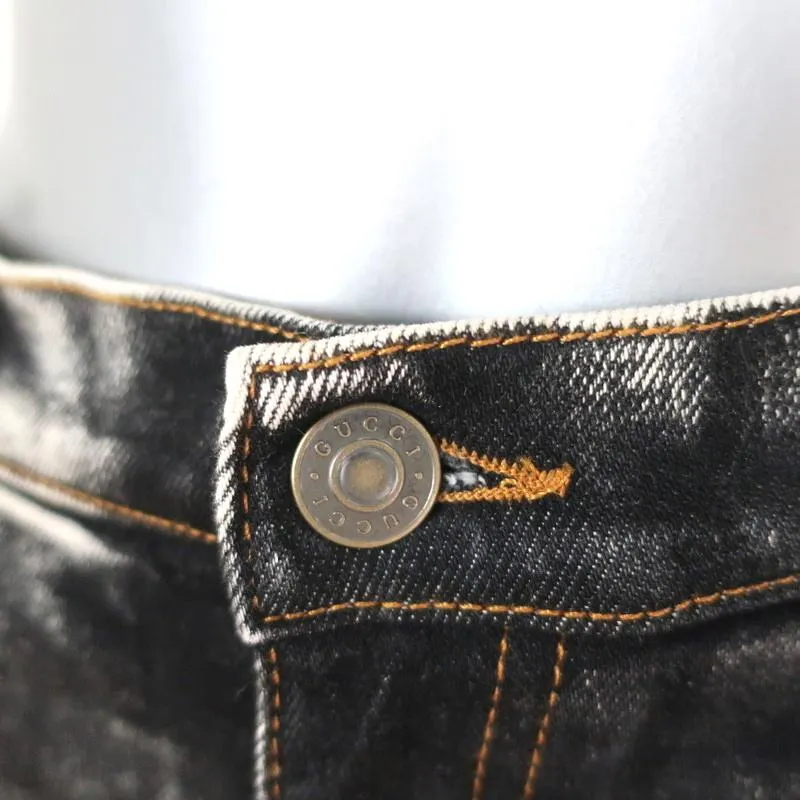 Gucci Acid Wash Skinny Jeans Faded Black Stretch Cotton Size 24