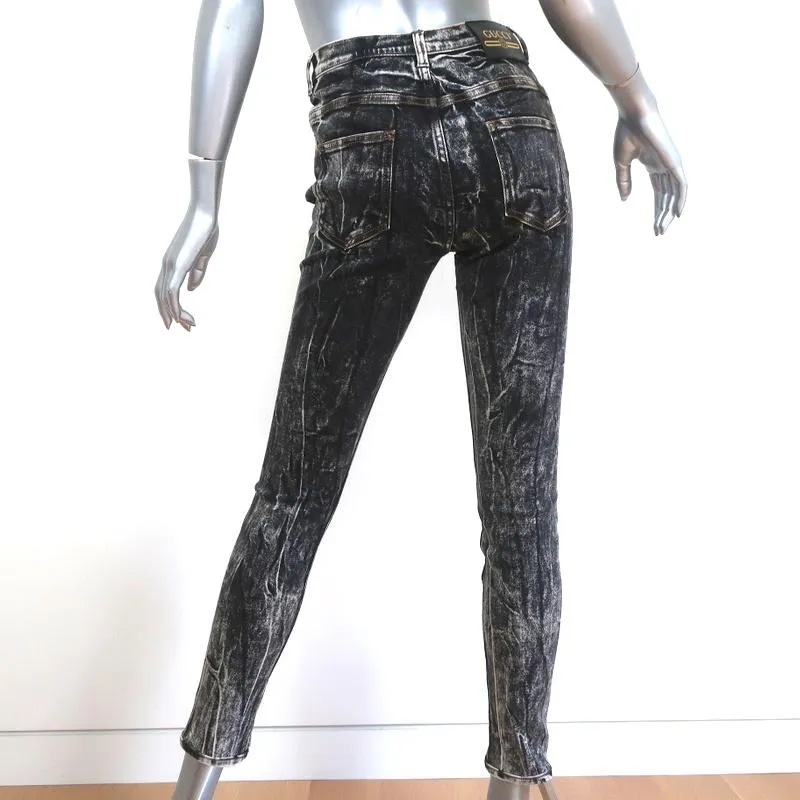 Gucci Acid Wash Skinny Jeans Faded Black Stretch Cotton Size 24