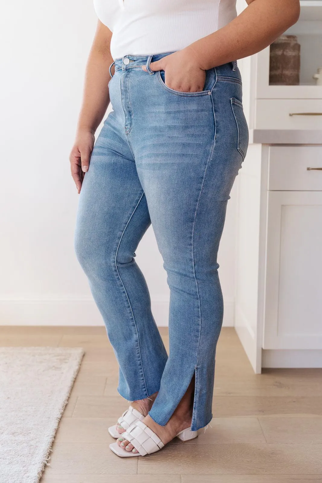 Hazel Blues® | Jody Slim Flare Side Slit Jeans