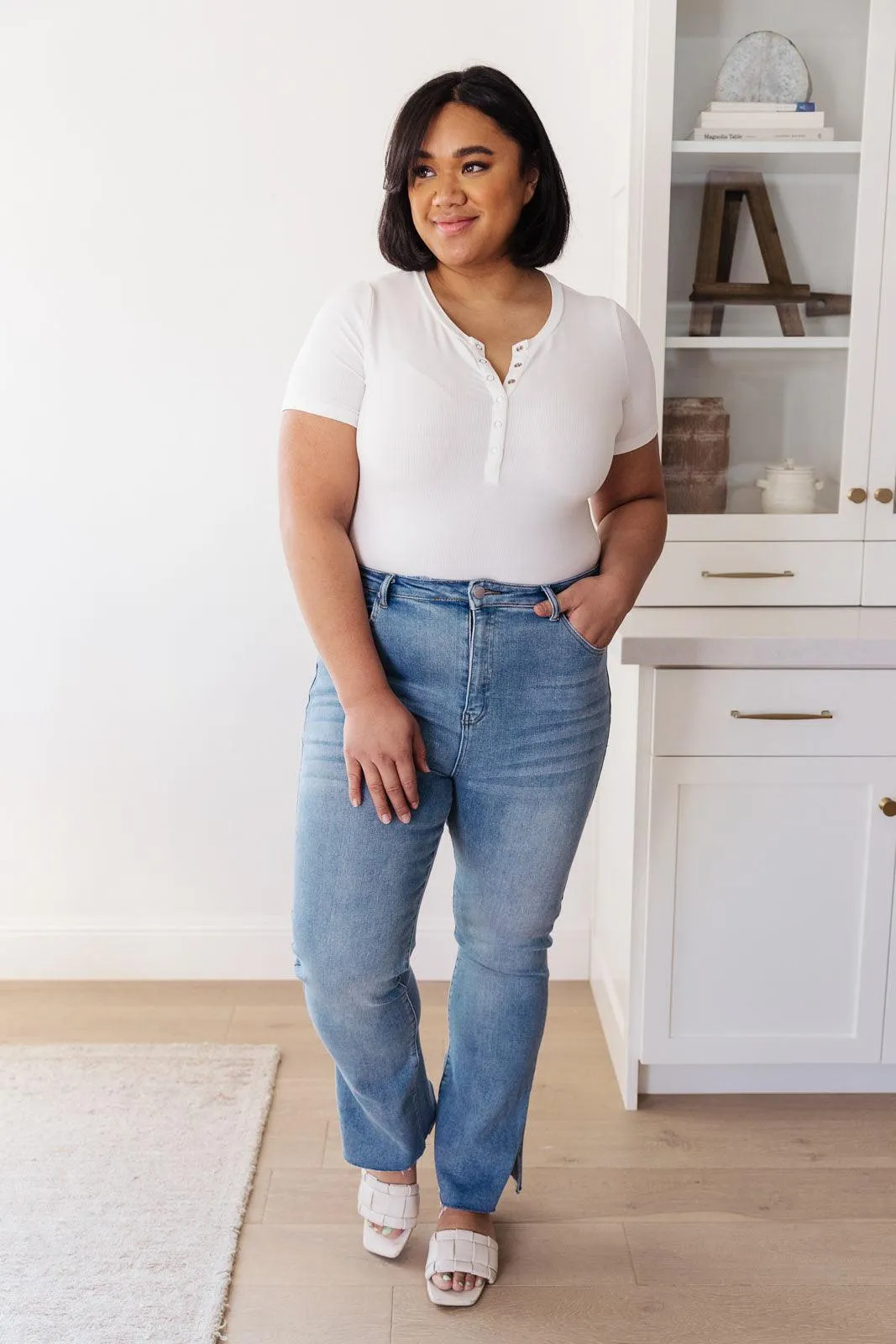 Hazel Blues® | Jody Slim Flare Side Slit Jeans
