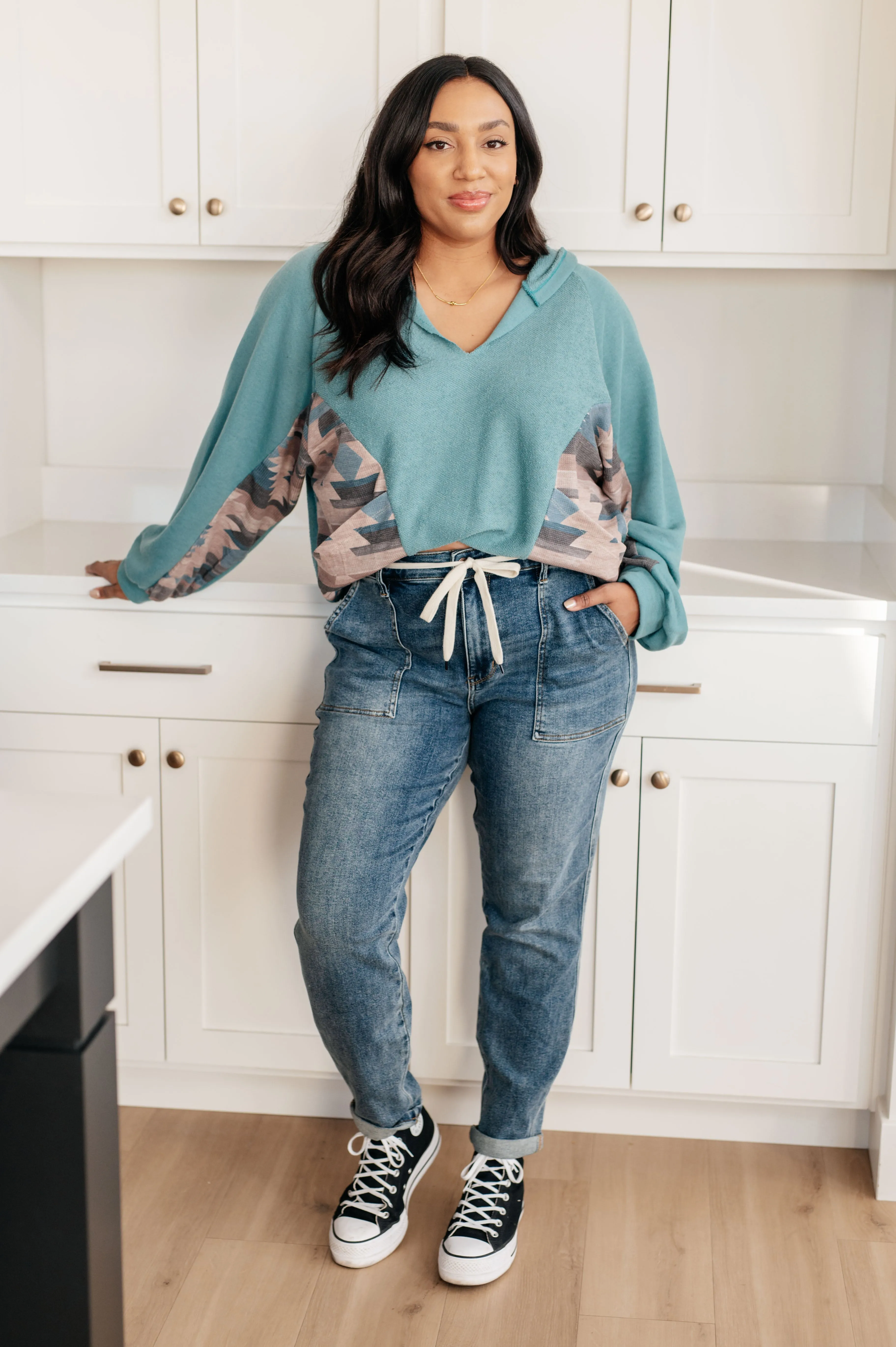 Hazel Blues® |  Southwest Sunrise Patchwork Hoodie