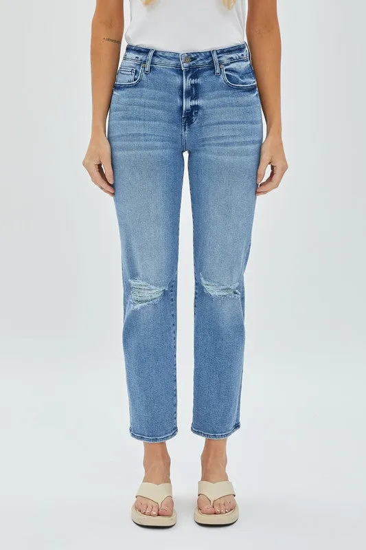 Hidden Jeans Medium Wash Stretch Knee Distressed Straight