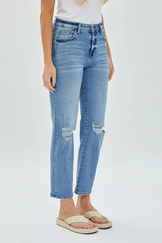 Hidden Jeans Medium Wash Stretch Knee Distressed Straight