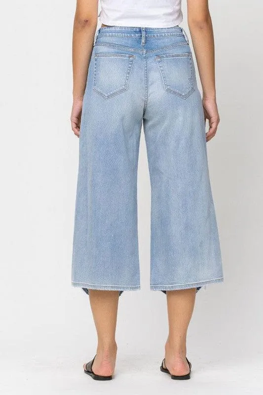 HIGH RISE DISTRESSED CROP WIDE LEG JEAN