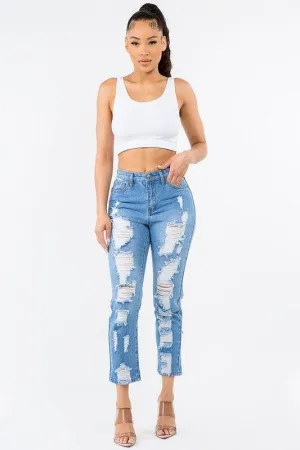 HIGH WAIST DISTRESSED BOYFRIEND JEANS