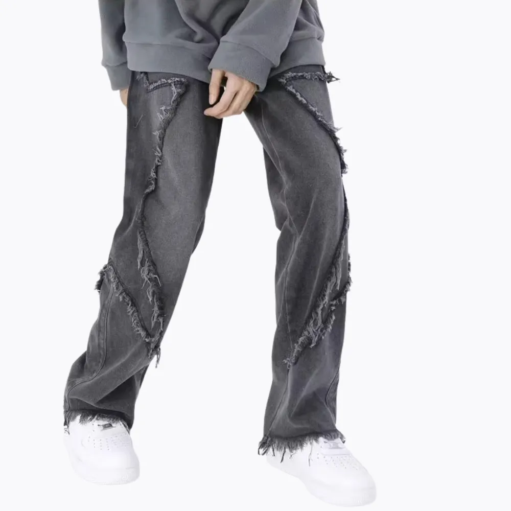 Hip Hop Big Pentagram Distressed Jeans