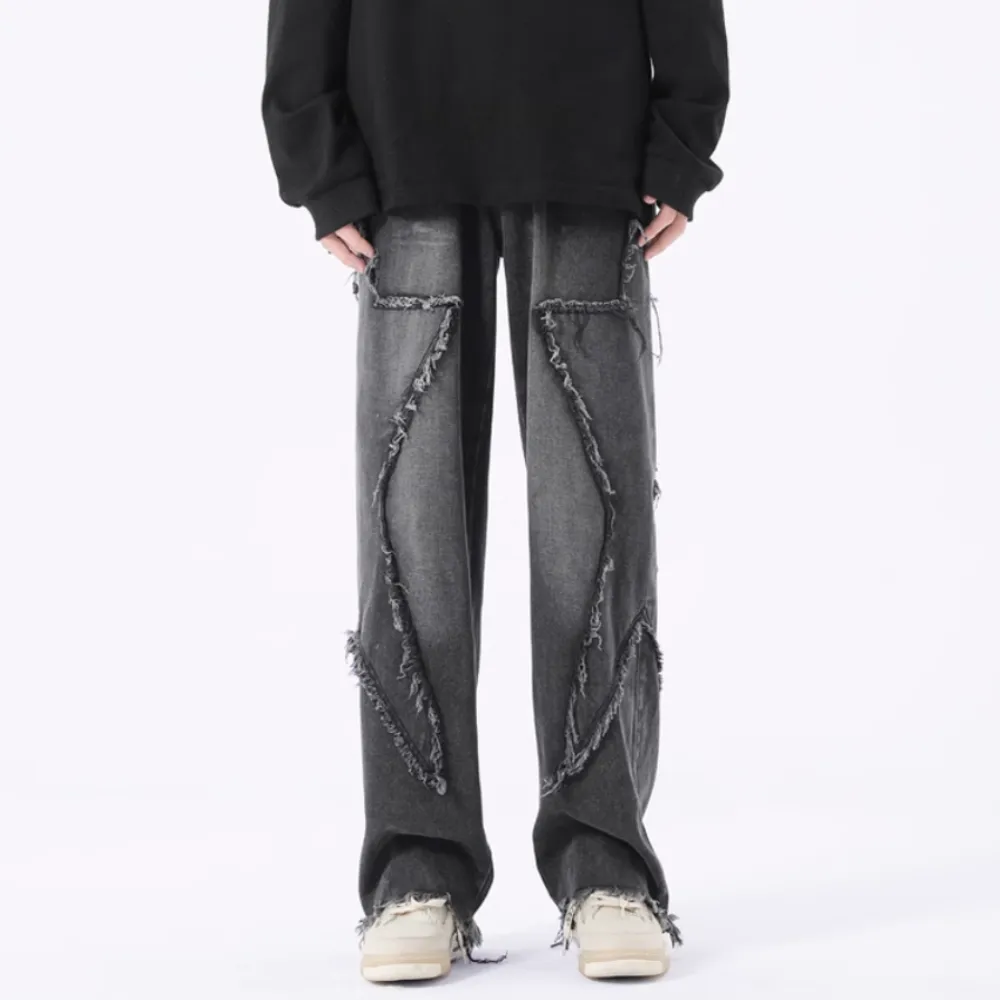 Hip Hop Big Pentagram Distressed Jeans
