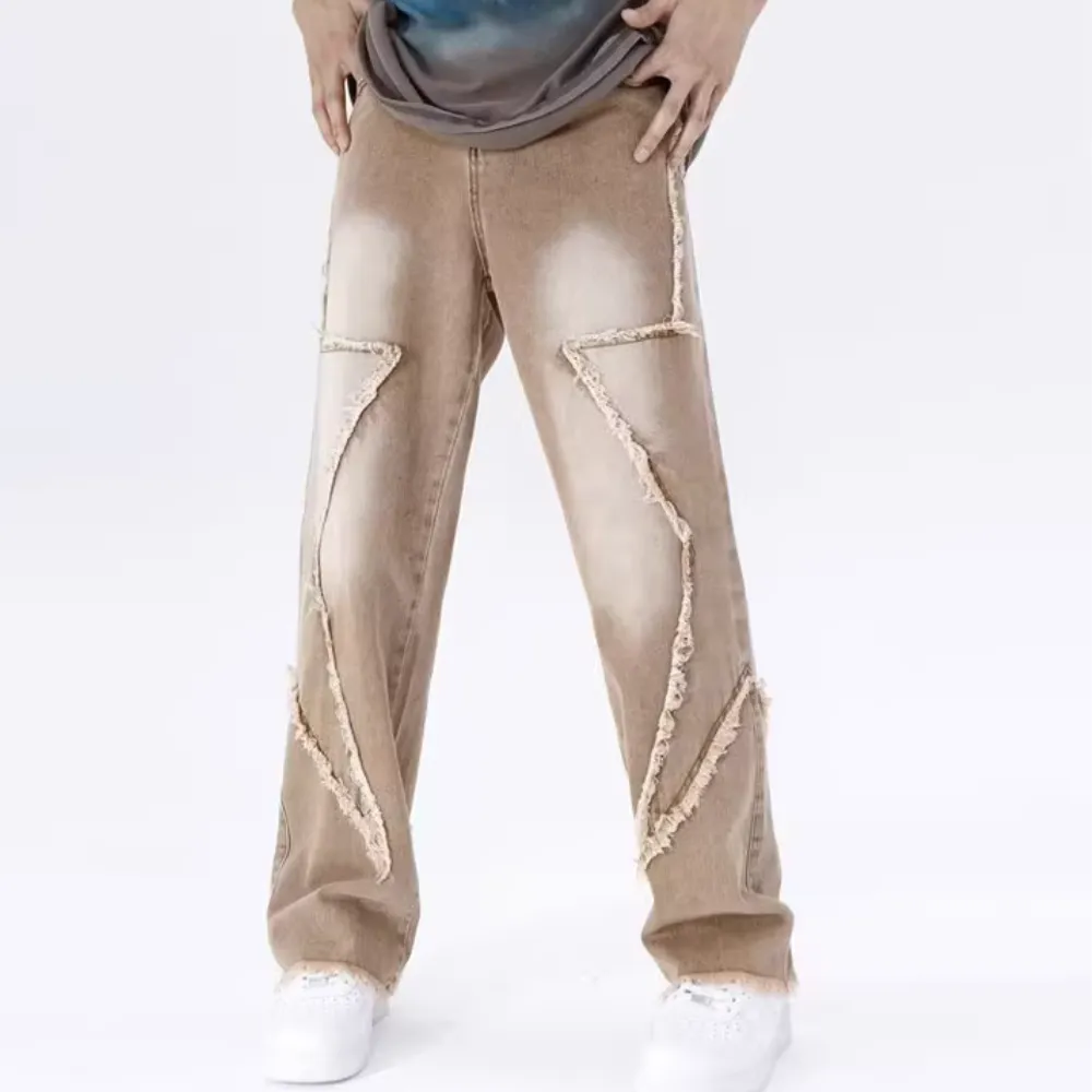 Hip Hop Big Pentagram Distressed Jeans