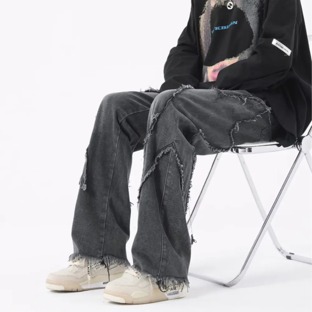 Hip Hop Big Pentagram Distressed Jeans