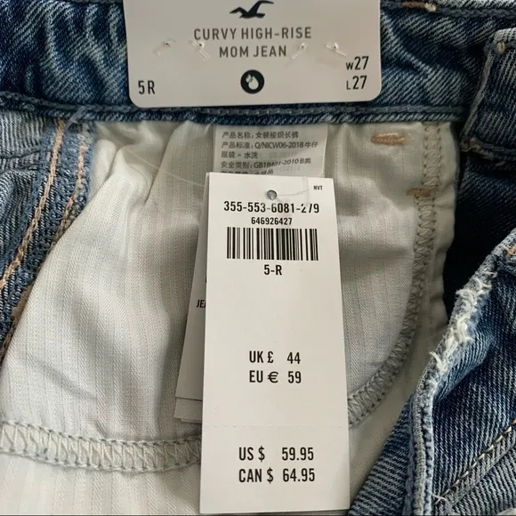 Hollister NWT Girls Curvy High Rise Mom Jean 5R