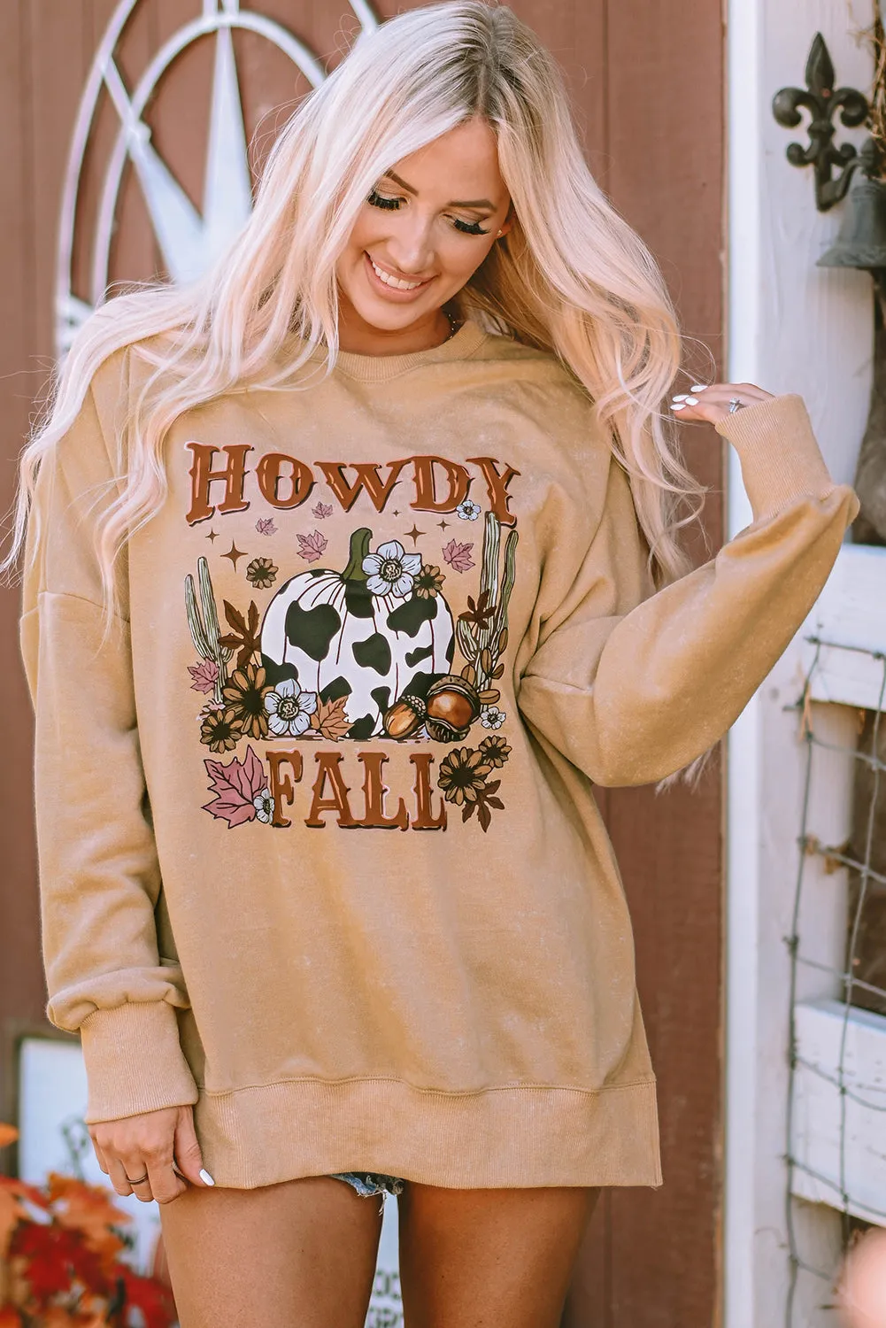 HOWDY FALL Pumpkin Split Hem Sweatshirt