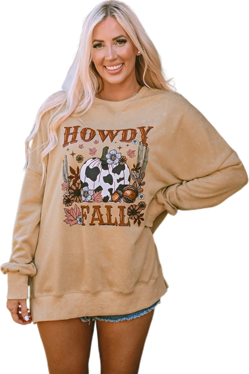 HOWDY FALL Pumpkin Split Hem Sweatshirt