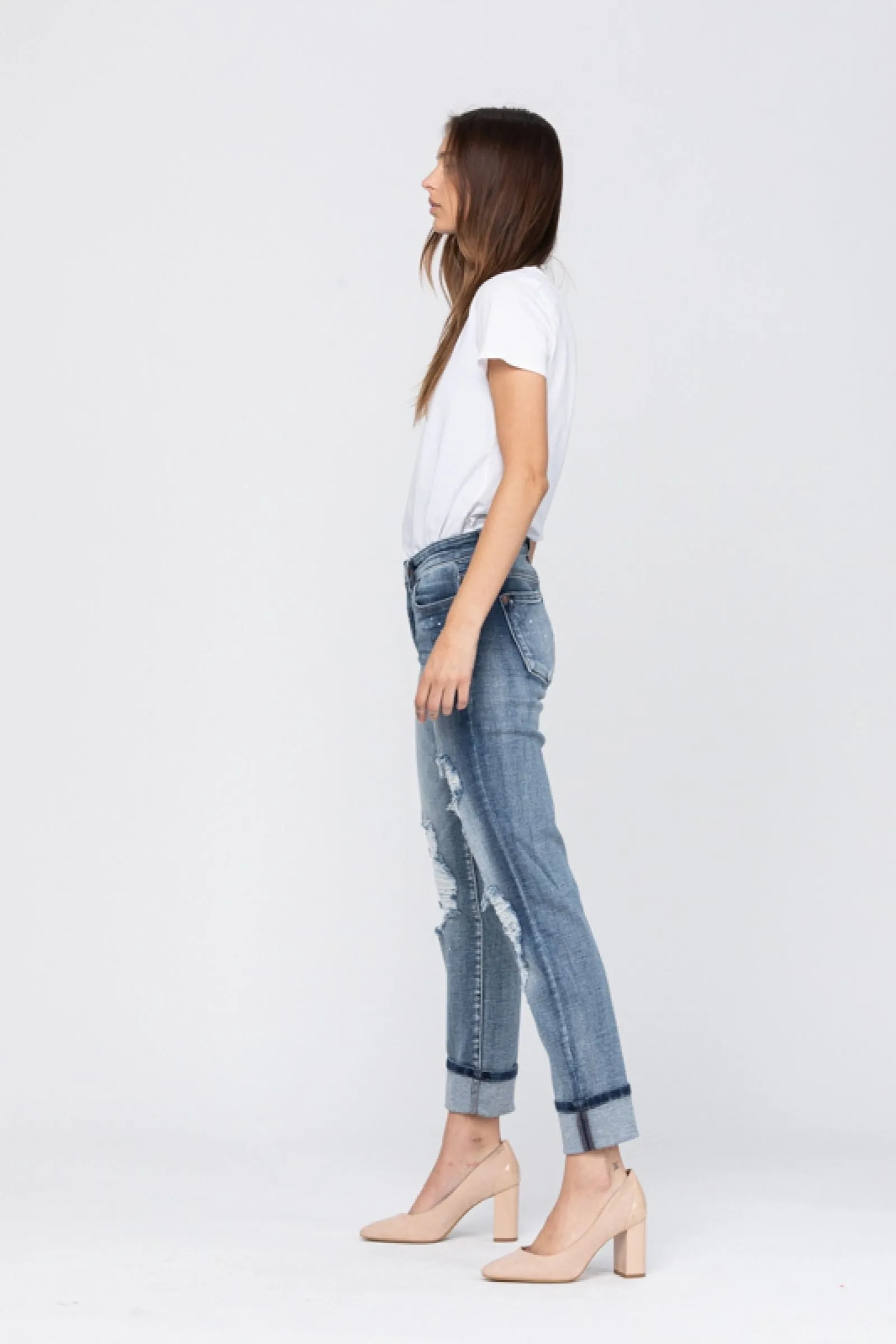 JUDY BLUE DESTROYED BLEACH SPLATTER BOYFRIEND JEANS