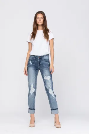 JUDY BLUE DESTROYED BLEACH SPLATTER BOYFRIEND JEANS