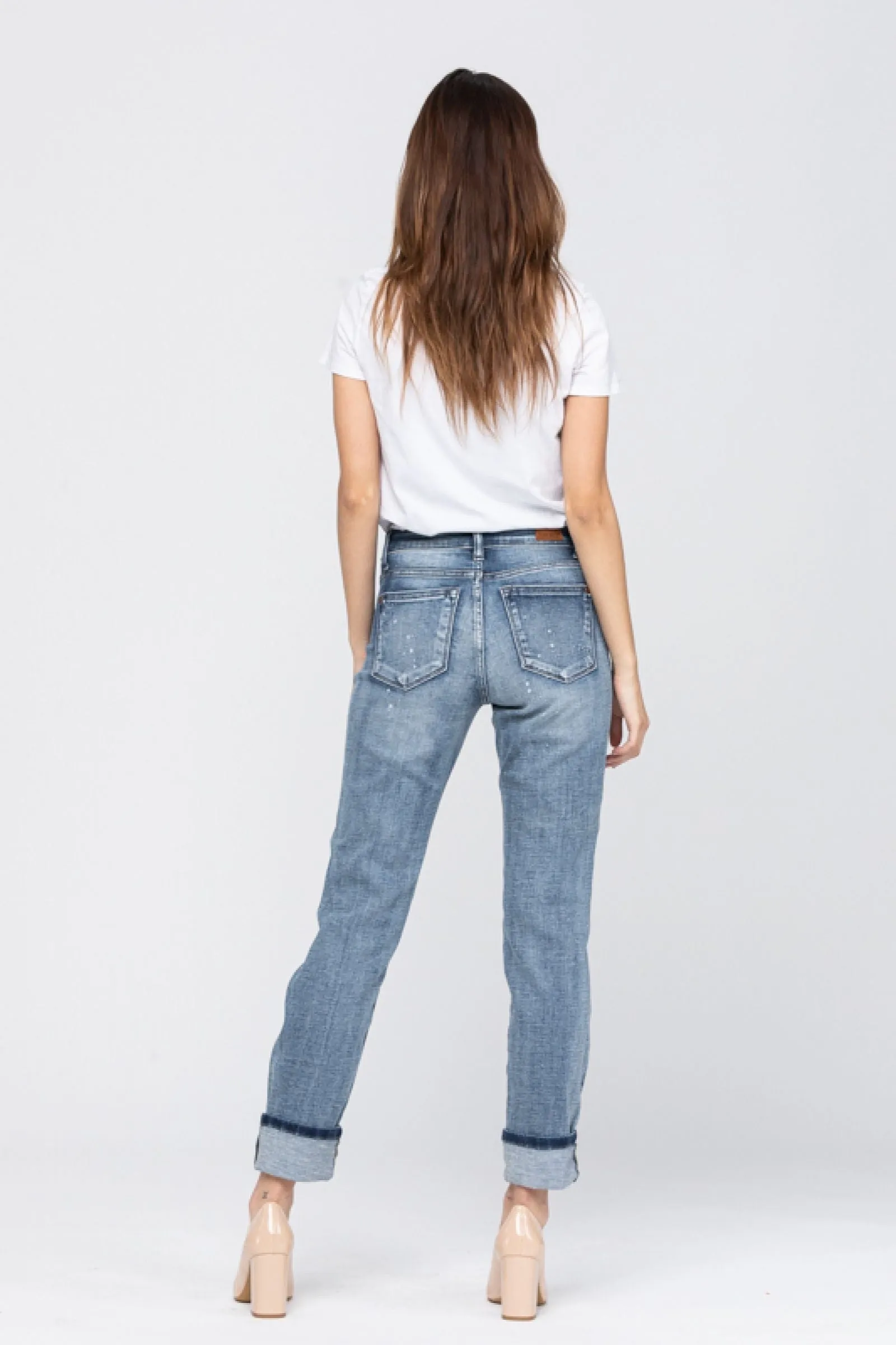 JUDY BLUE DESTROYED BLEACH SPLATTER BOYFRIEND JEANS