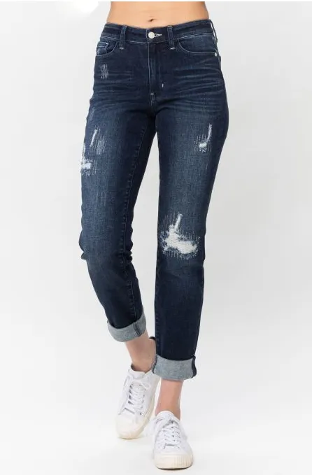 Judy Blue Destroyed Double Cuff Boyfriend Jeans