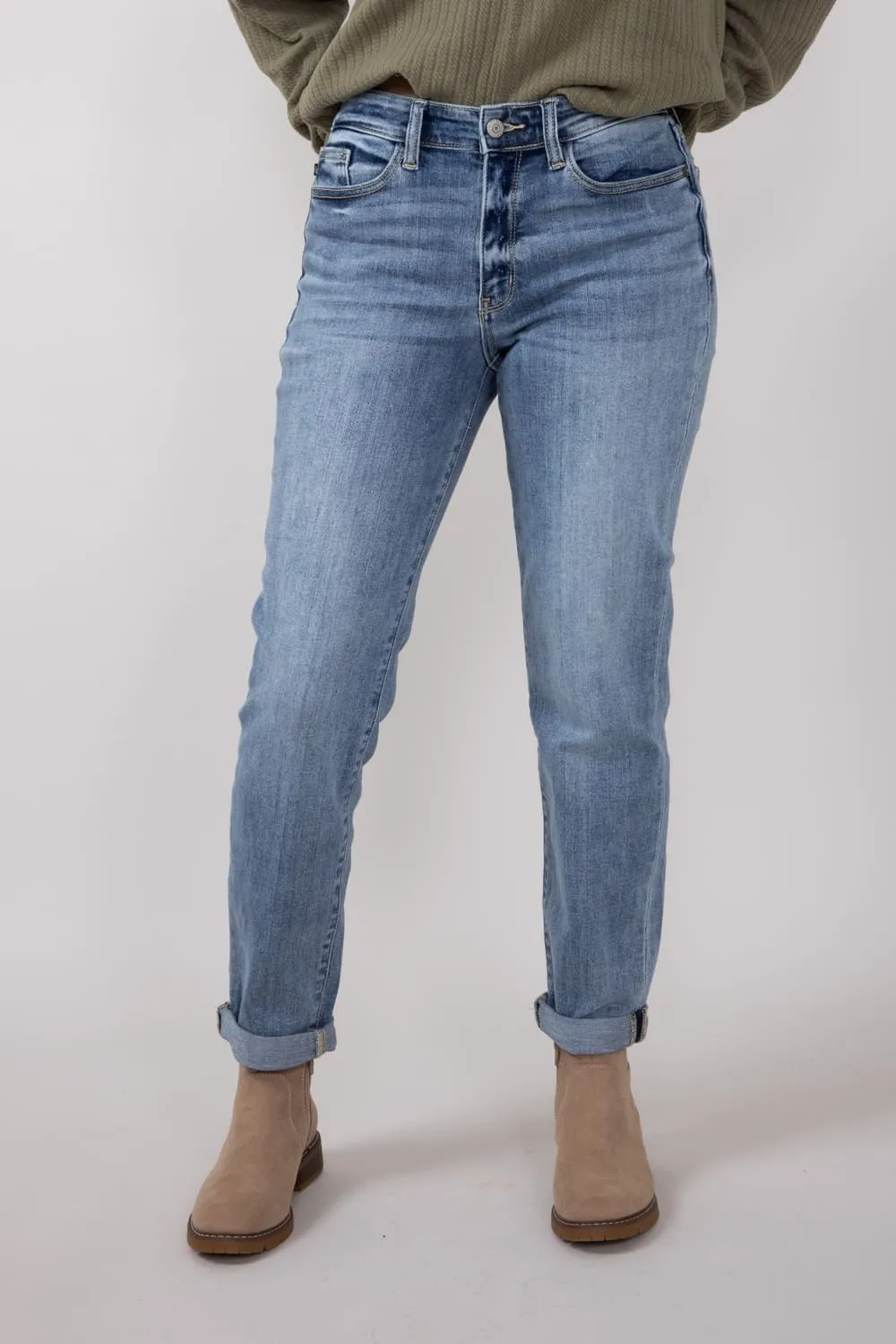 Judy Blue Mid Rise Light Wash Boyfriend Jeans for Women | 82335REG