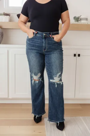 JUDY BLUE Rose High Rise 90's Straight Jeans in Dark Wash