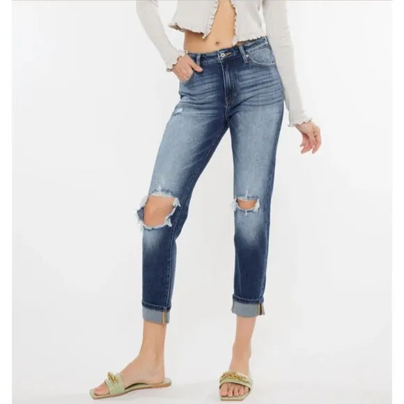 KANCAN JEANS MILAN HIGH RISE MOM SIZE 5/26 DISTRESSED KC9197D RELAXED FIT NWT