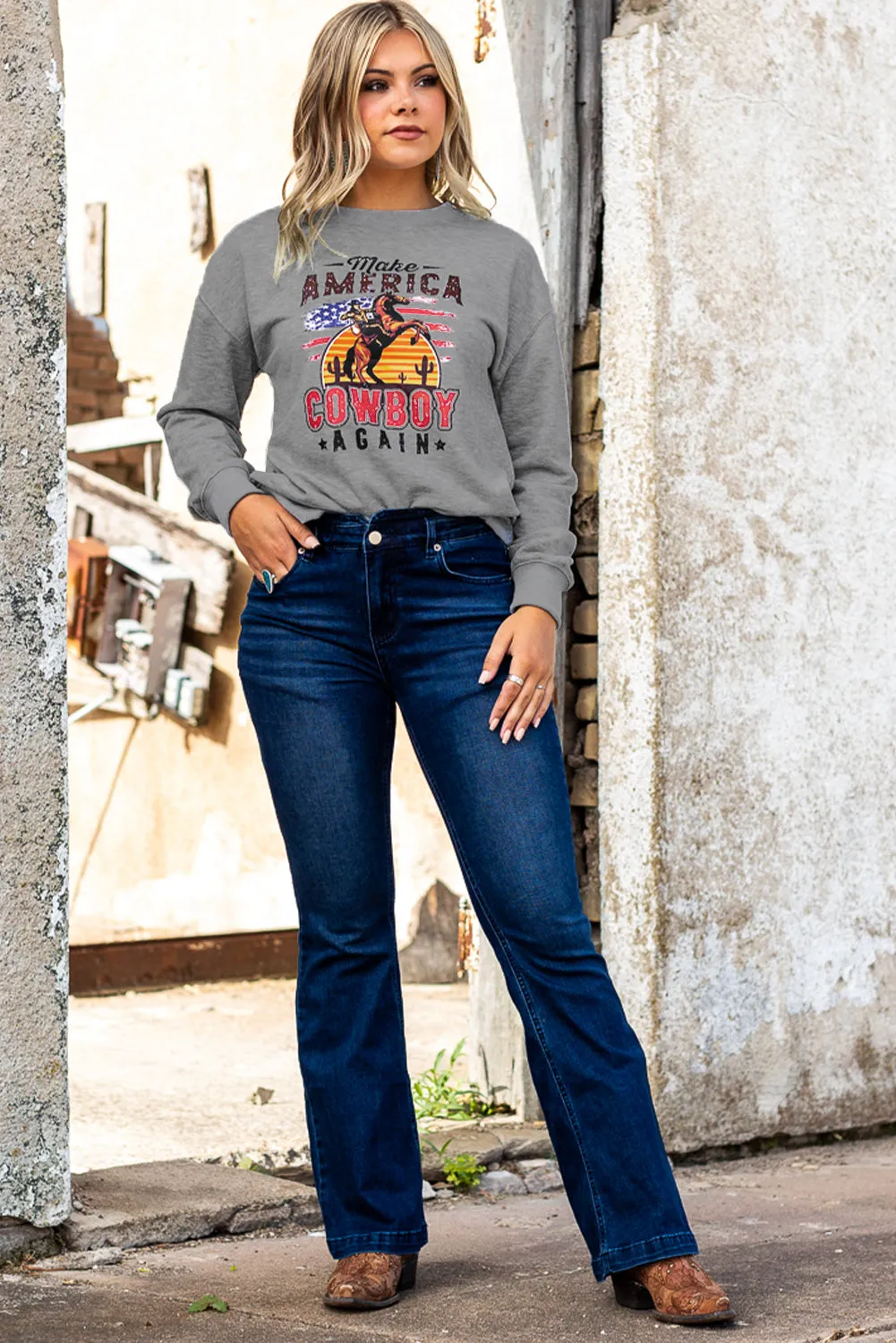 Letter Pattern Print Crew Neck Graphic Sweatshirt