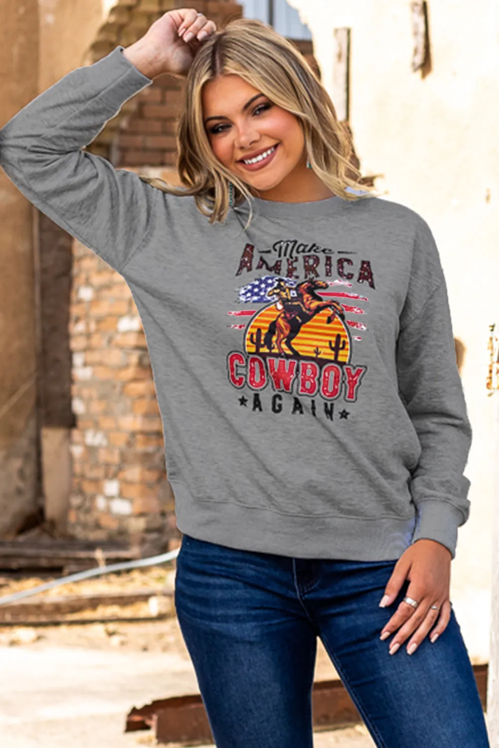Letter Pattern Print Crew Neck Graphic Sweatshirt