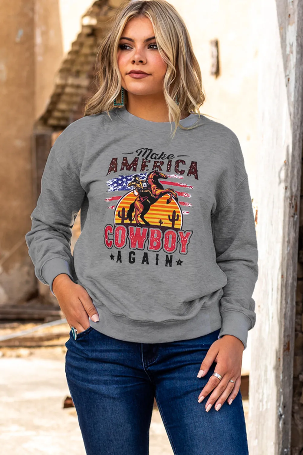 Letter Pattern Print Crew Neck Graphic Sweatshirt