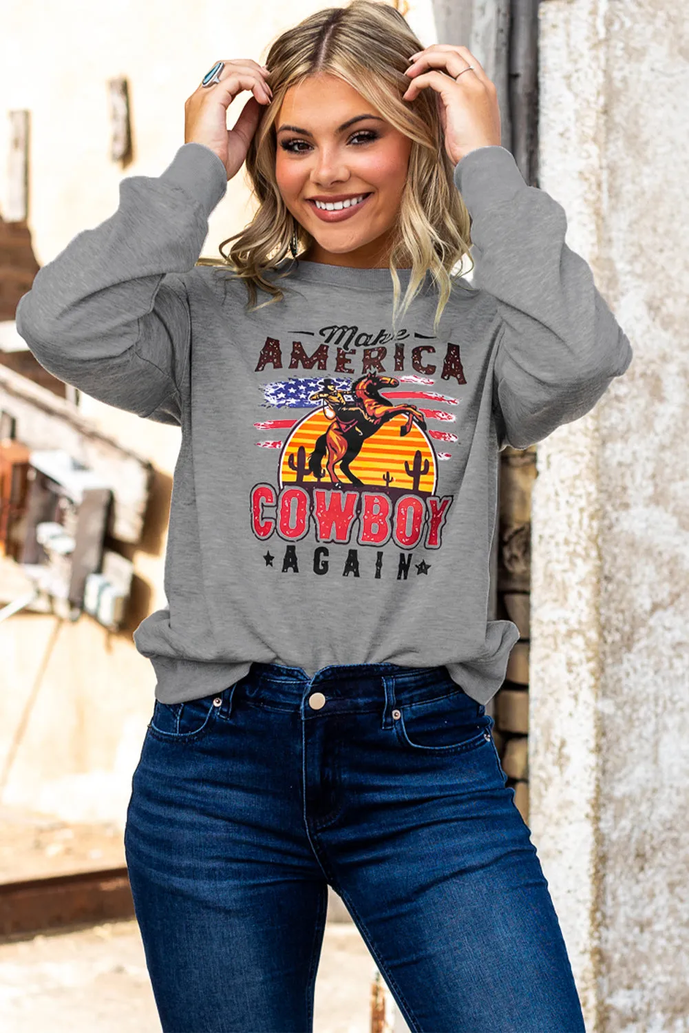 Letter Pattern Print Crew Neck Graphic Sweatshirt