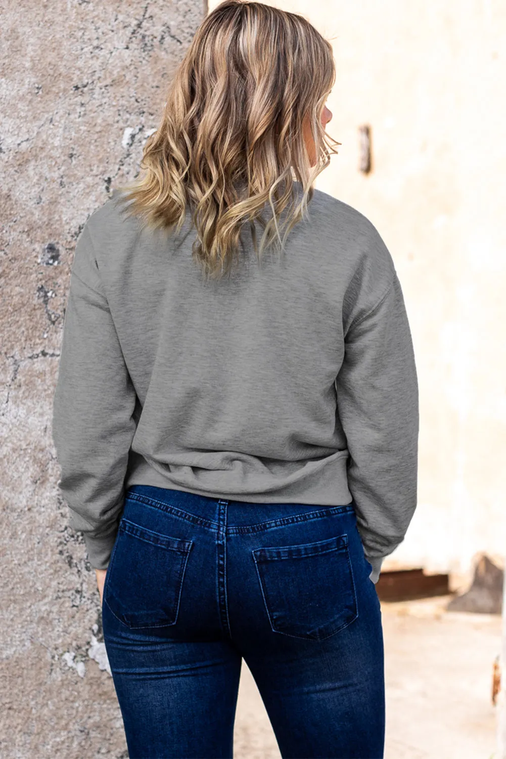 Letter Pattern Print Crew Neck Graphic Sweatshirt