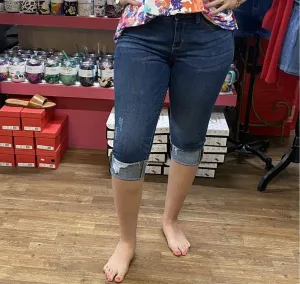 Light Distressed Capri Jeans