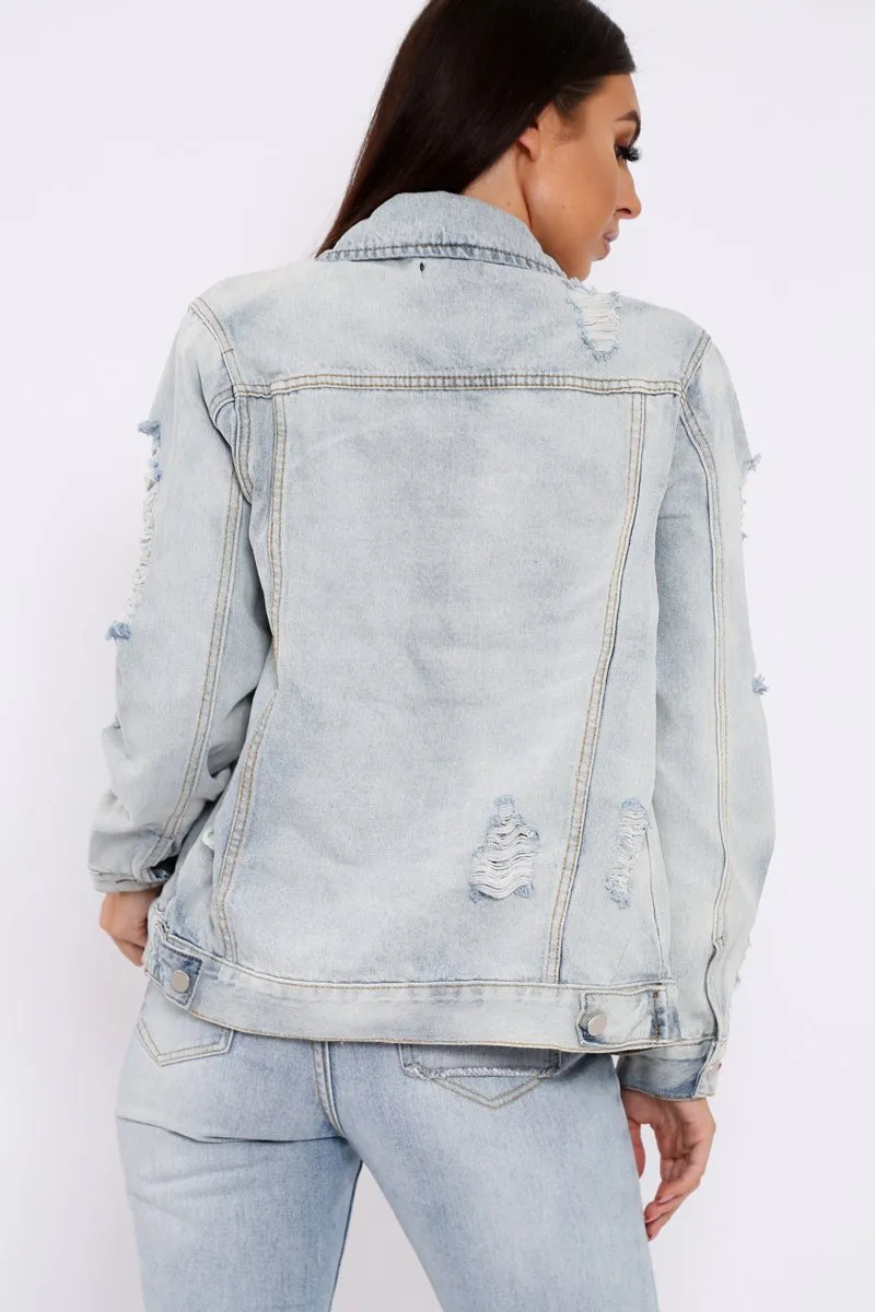 Light Wash Distressed Denim Jacket - Manila