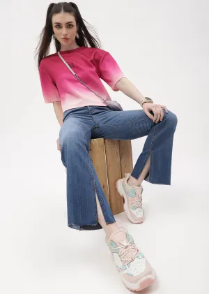 Madame Distressed Hem Mid Blue Flared Jeans