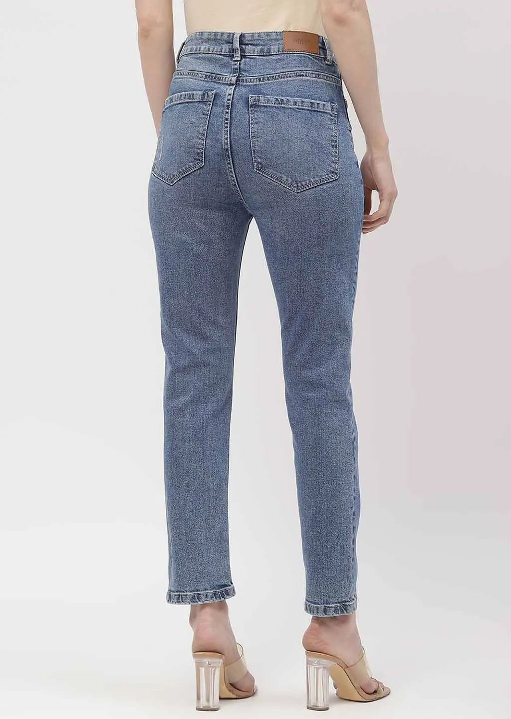 Madame Light Distressed Mid Blue Slim Fit Jeans