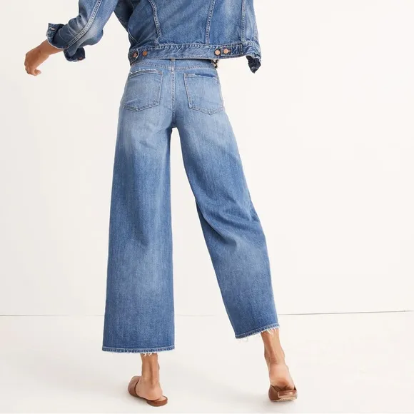 Madewell Wide Leg Crop Jeans Medium Finney Wash Size 29 Distressed Hem
